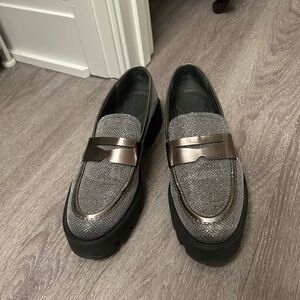 Franco Sarto silver sparkly loafers